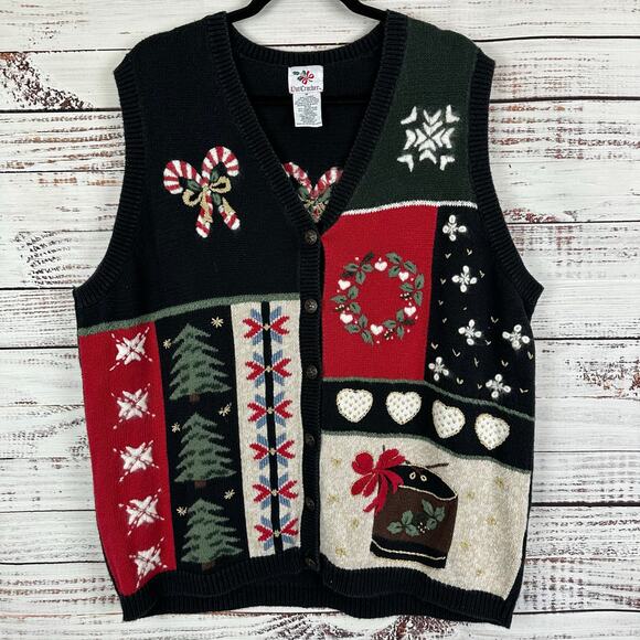 Womens Nutcracker Black Embroidered Patchwork Christmas Holiday Sweater Vest 1X - Picture 1 of 5